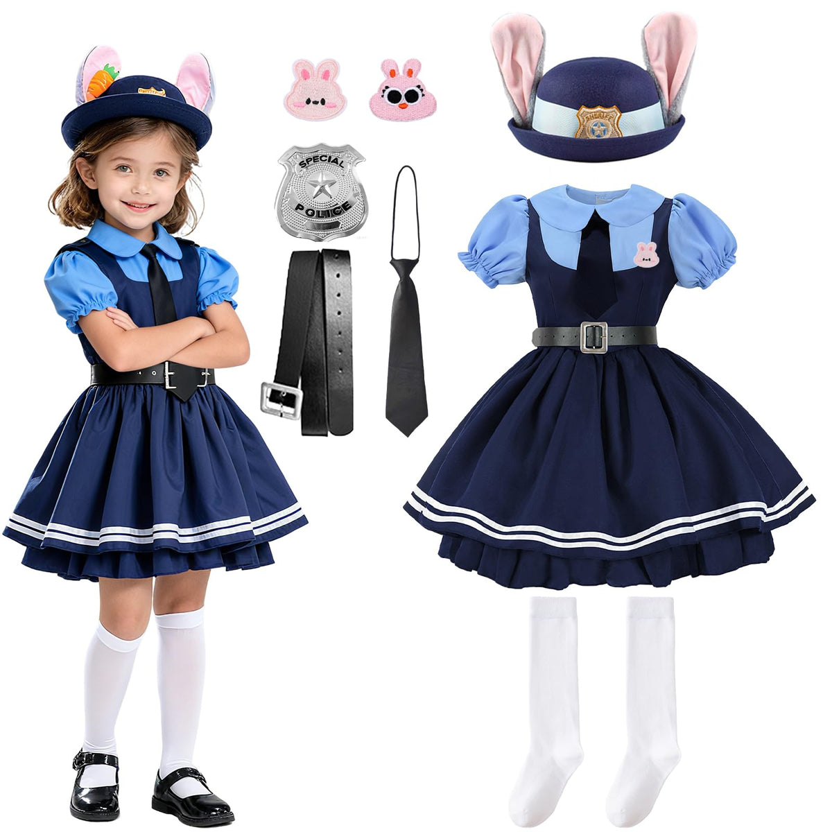Relaehih professional police officer uniform costume front view for imaginative play.