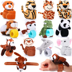 Relaxgiant 12pcs plush animal slap bracelets pack in vibrant designs for kids' play