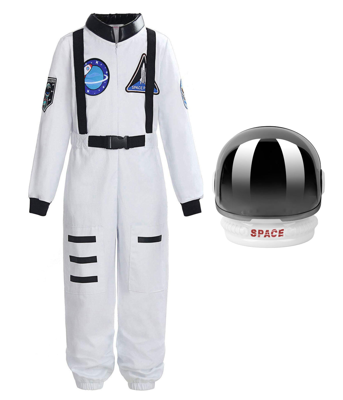 ReliBeauty astronaut costume front view with easy front-zip jumpsuit for kids