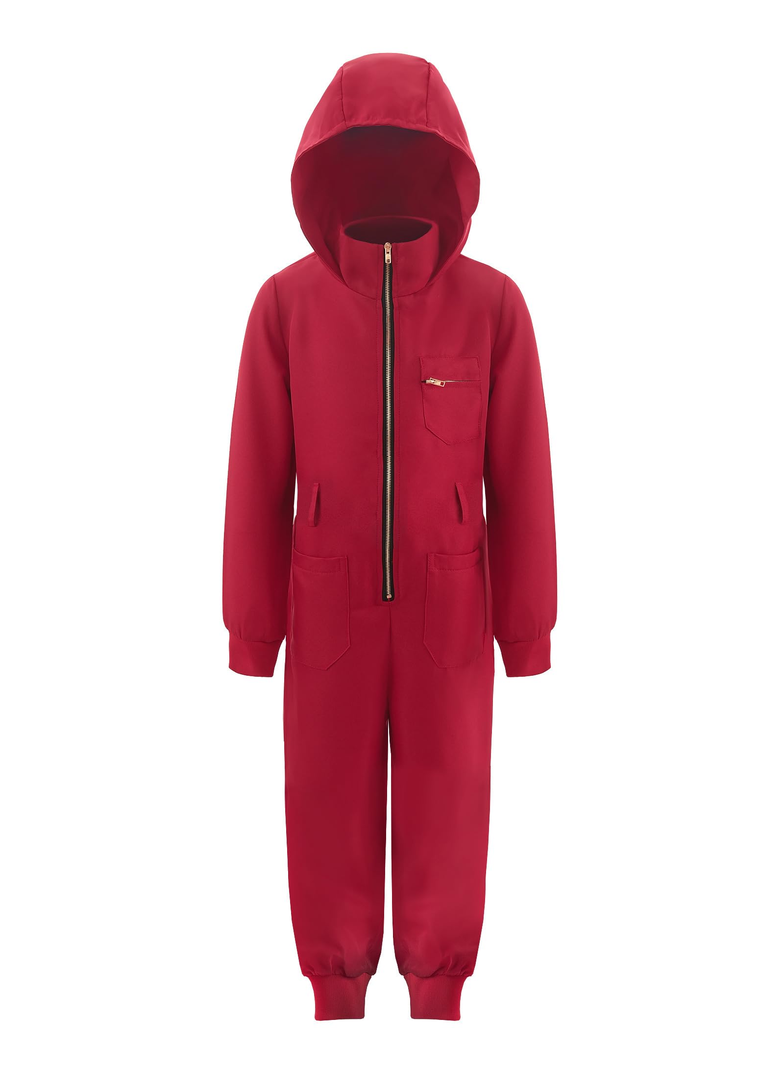 ReliBeauty red jumpsuit kids front view, vibrant color for standout cosplay.