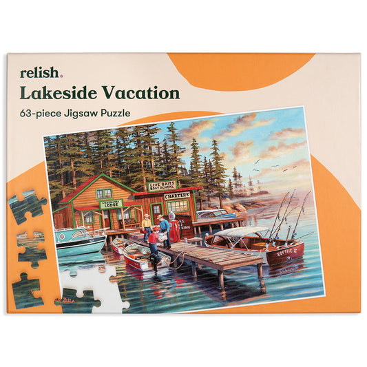 Relish Lakeside Vacation Puzzle cover, calming activity for seniors and dementia-friendly fun.