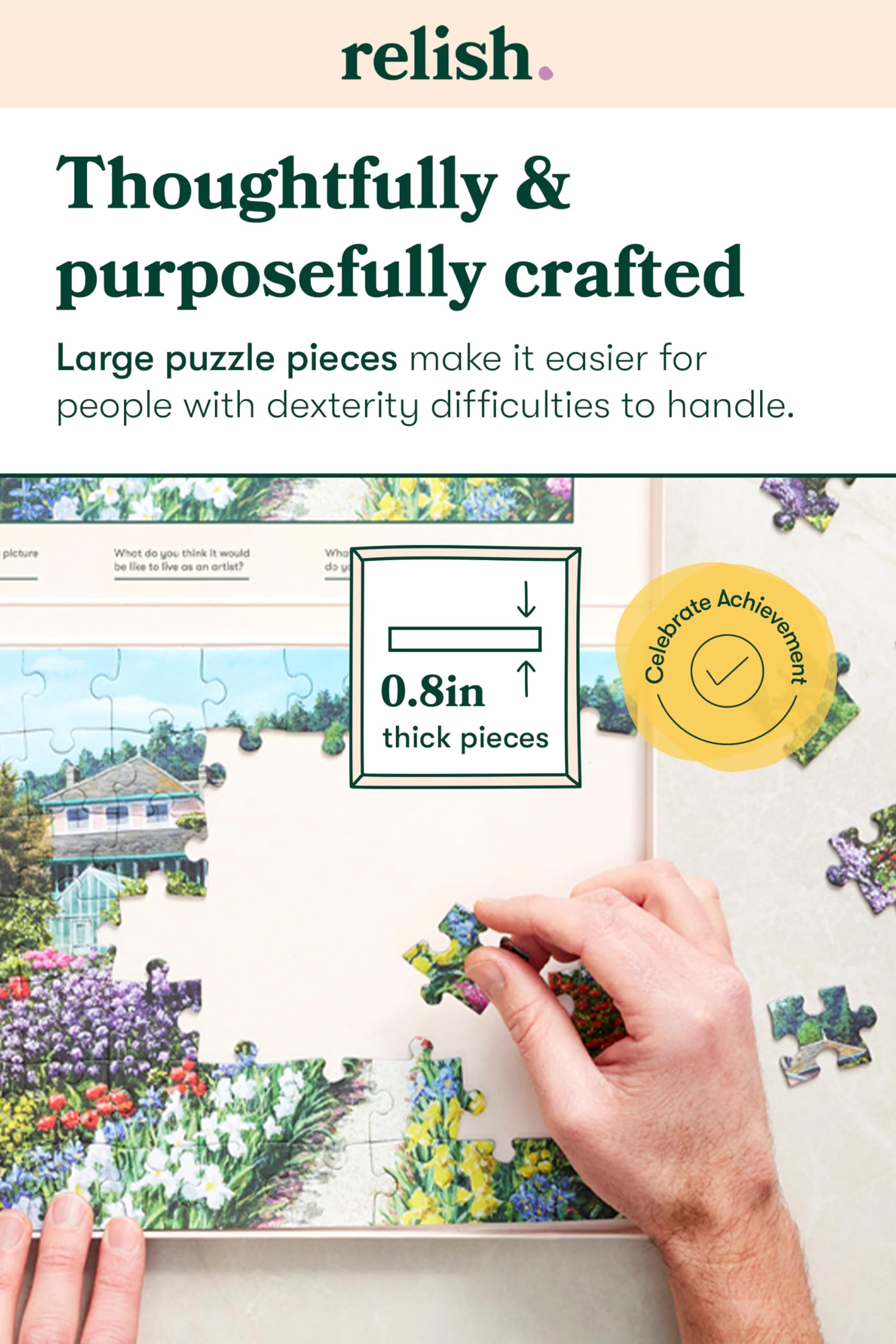 Relish Lakeside Vacation Puzzle in-progress showing a lakeside scene to prompt reminiscence.