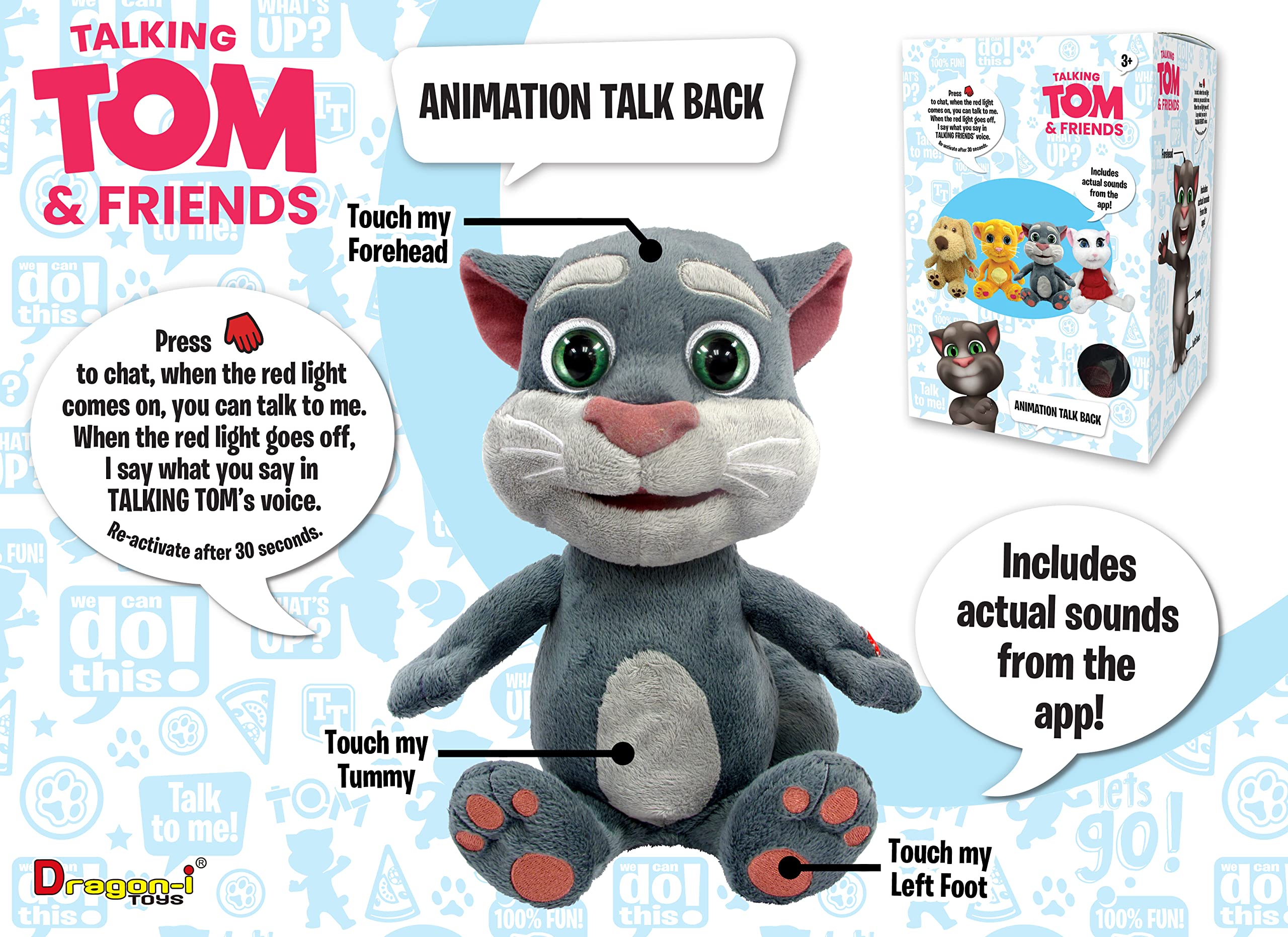 Relsy Talking Tom soft polyester material for cozy hugs.
