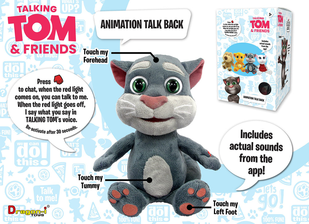 Relsy Talking Tom soft polyester material for cozy hugs.
