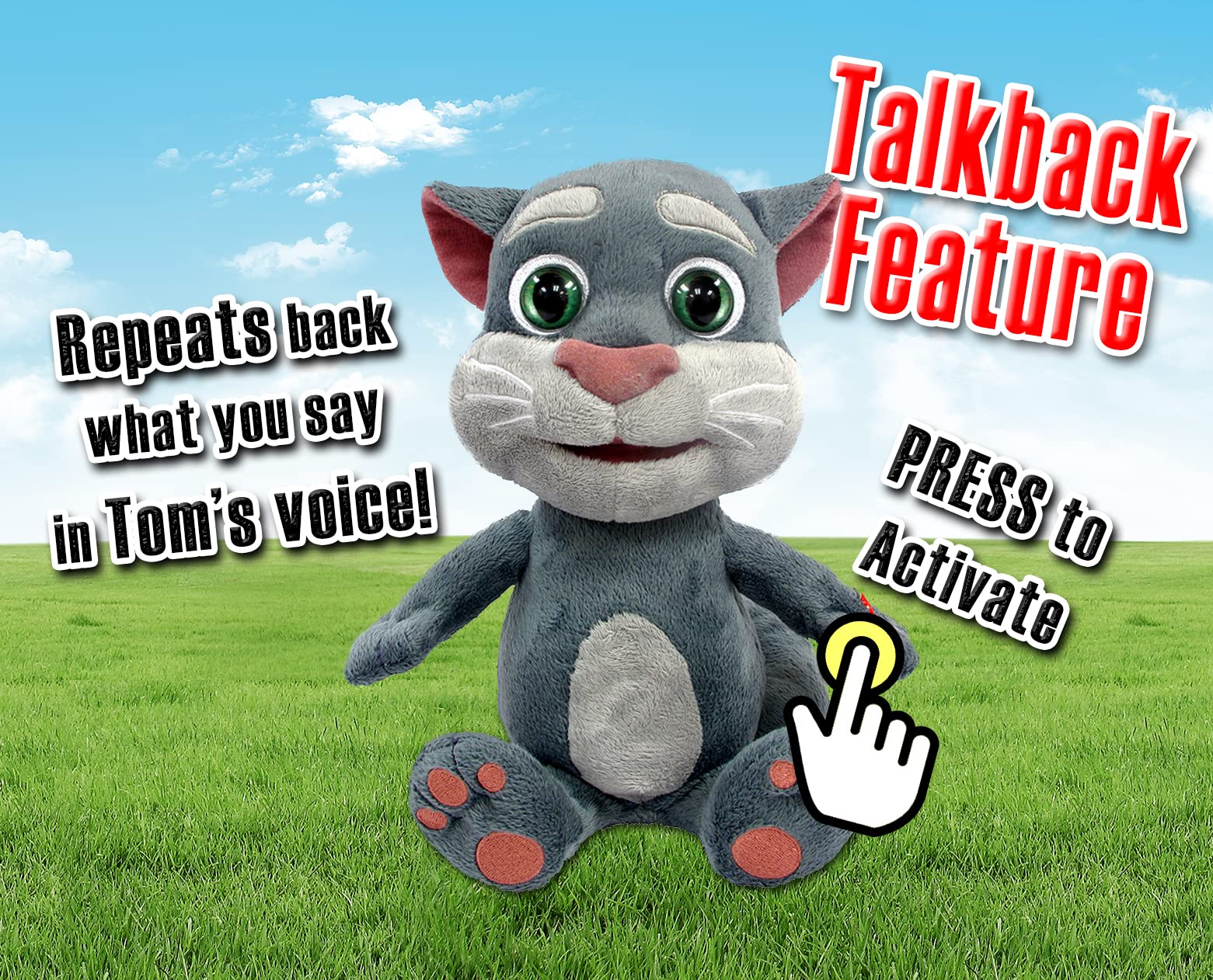 Relsy Talking Tom tummy-scratch activates sounds for engaging play sessions.