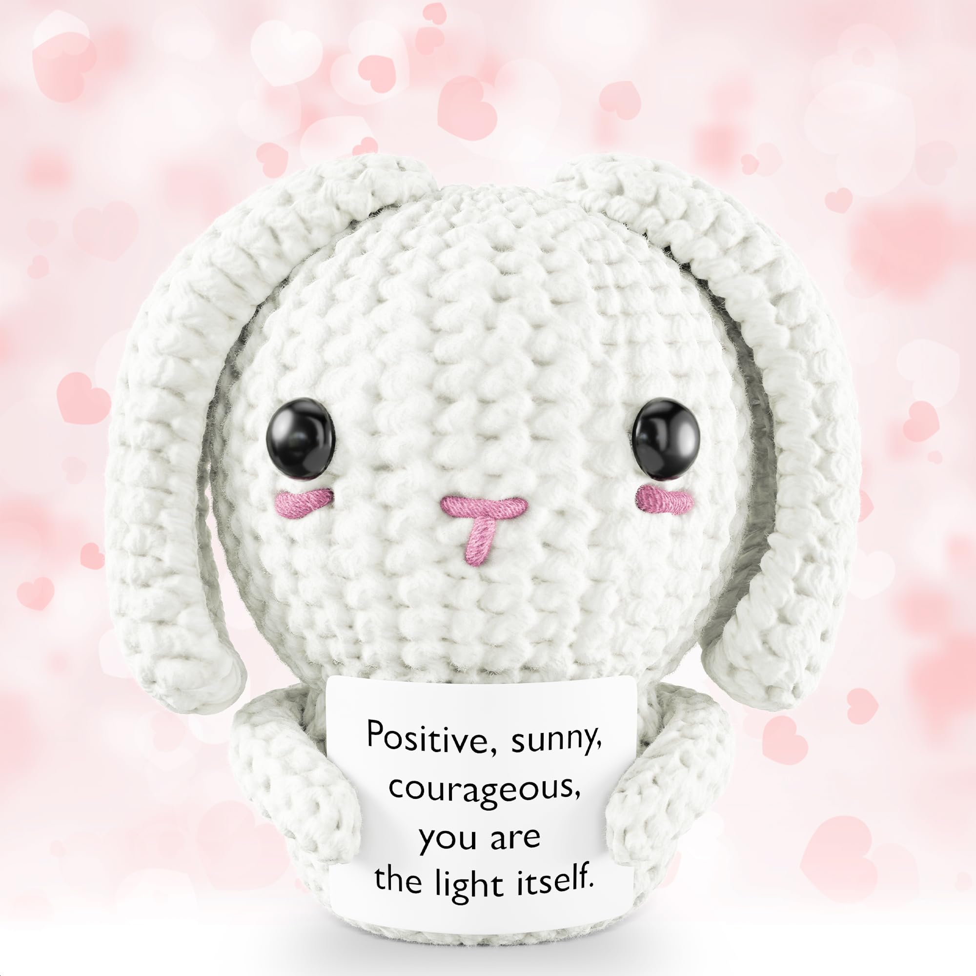 Reluen Support Bunny stuffed animal front view, a soft desk decor companion for everyday positivity.