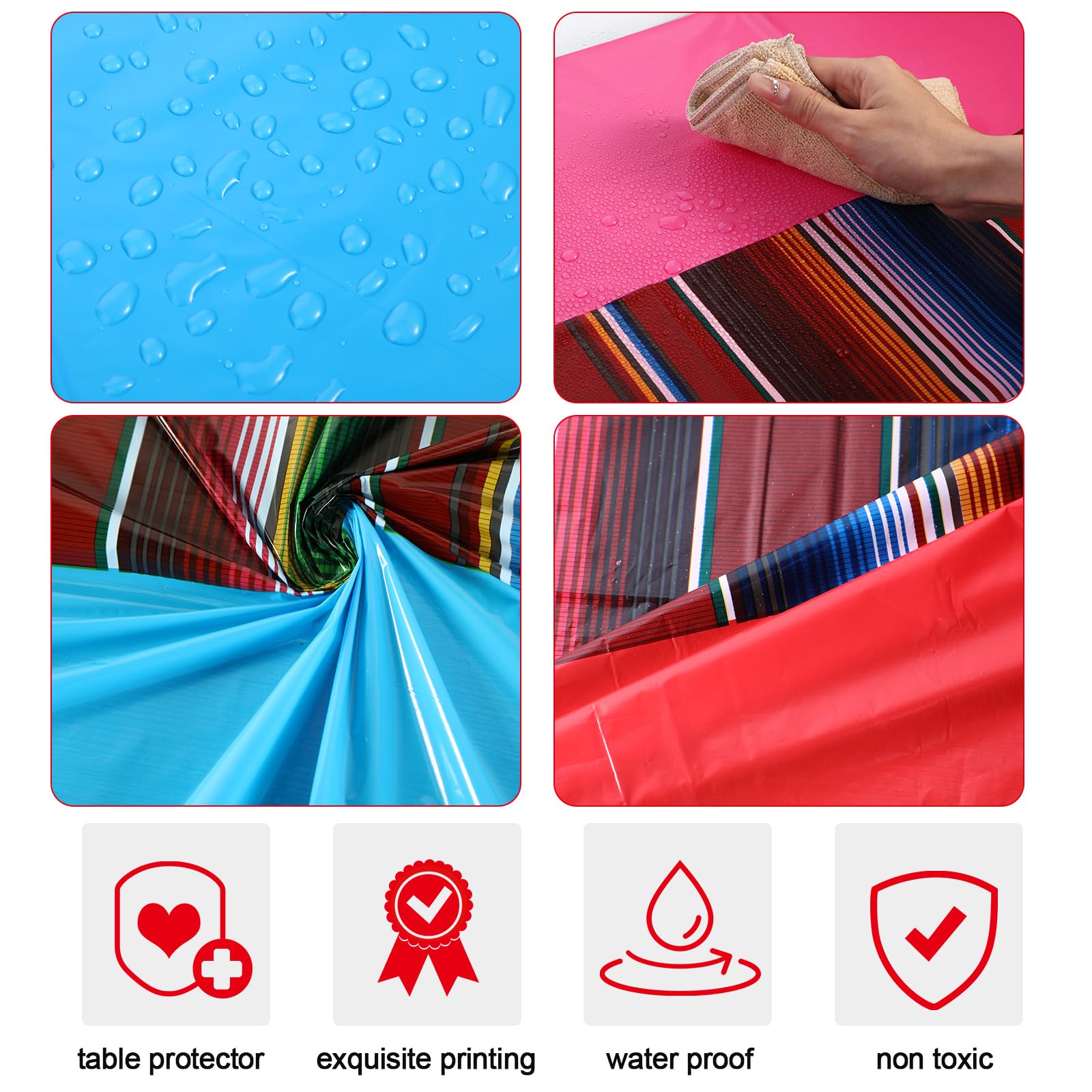 Remagr rainbow stripes design on plastic tablecloth adds festive ambiance.