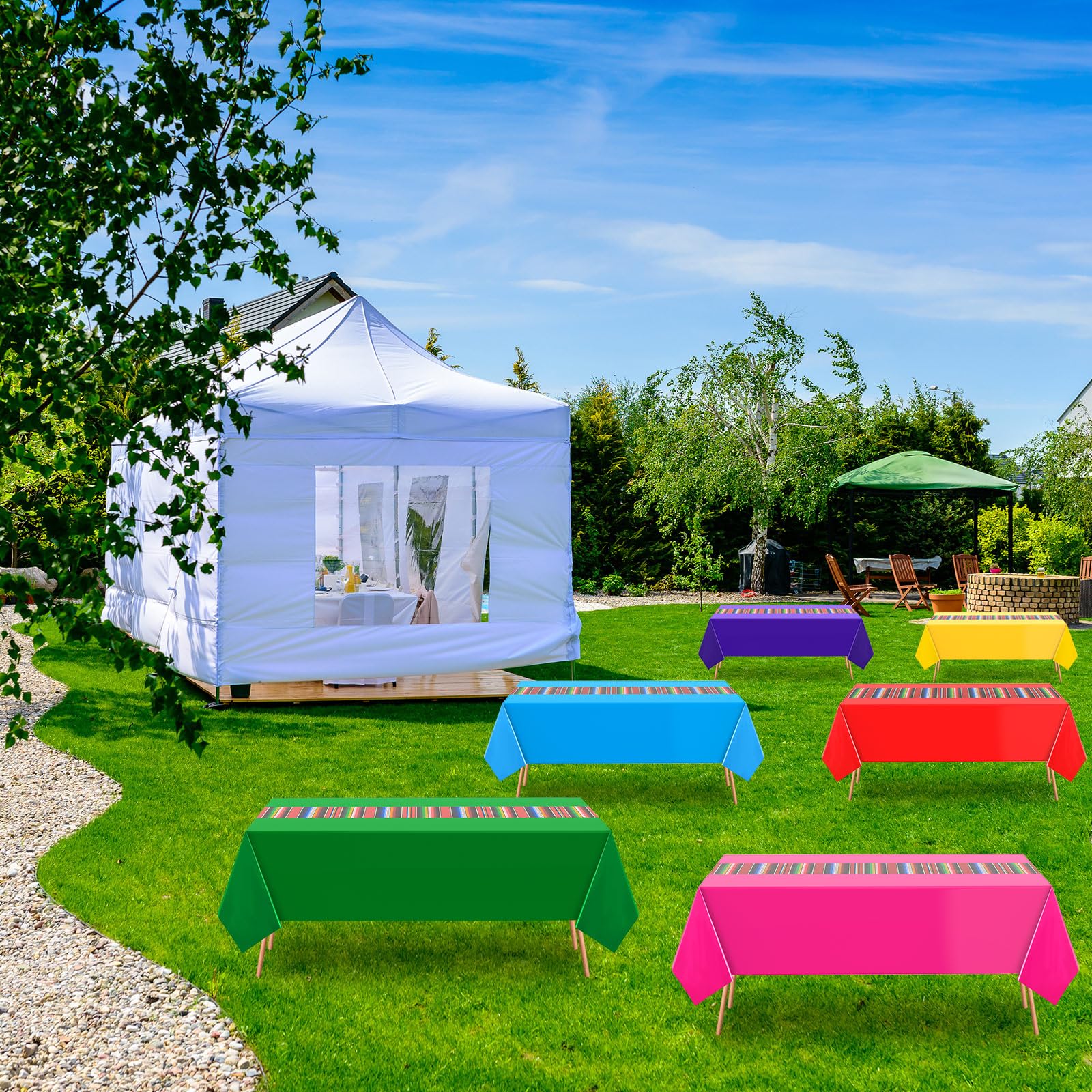 Remagr 274 by 137 cm tablecloth fits standard tables for gatherings.