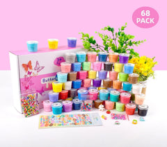Remethsu Butter Slime Kit 68-pack includes charms and stickers for extra play options.