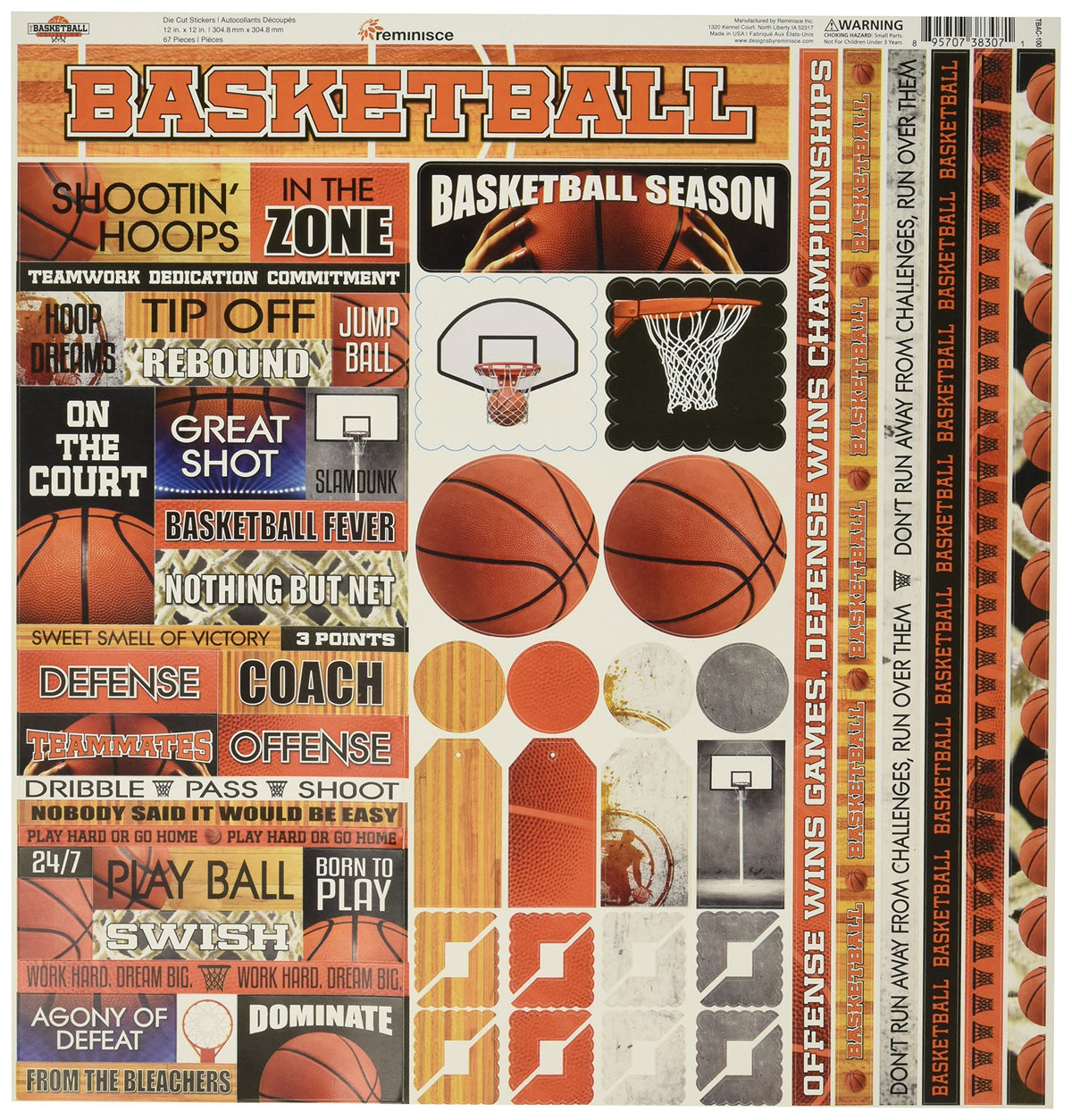 Reminisce TBAC-100 basketball cardstock sticker on a 12x12 sheet for colorful scrapbooking