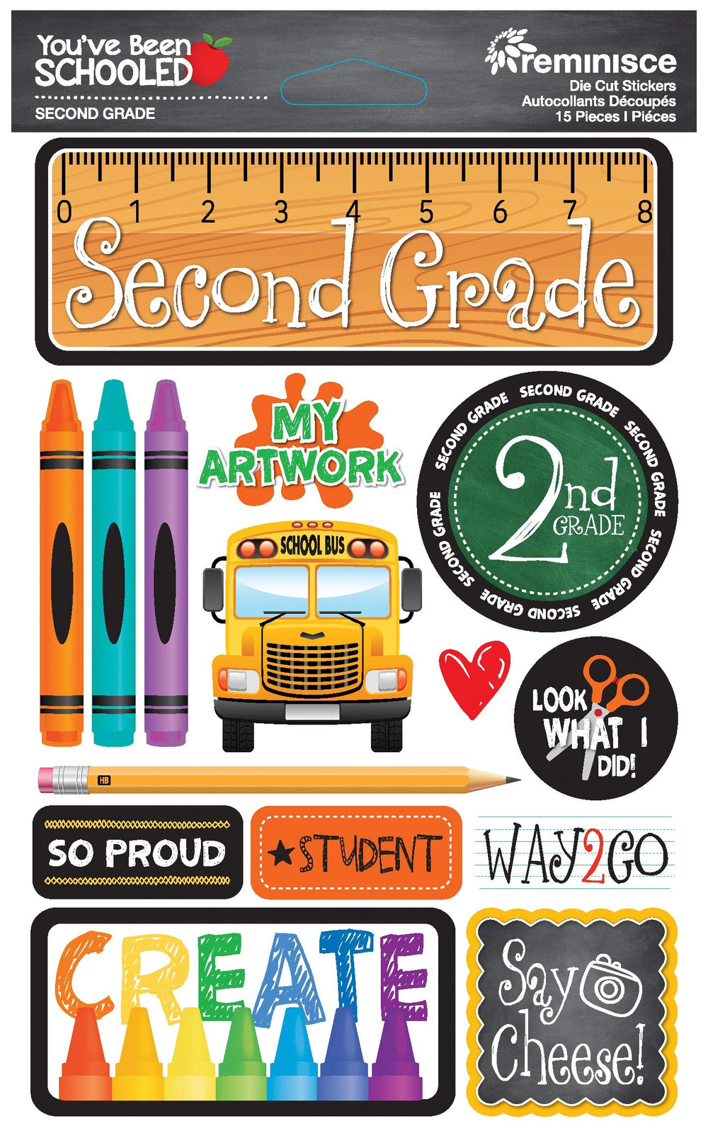Reminisce Been Schooled Stckrs 2nd Grade sticker set for classroom decor and student motivation.