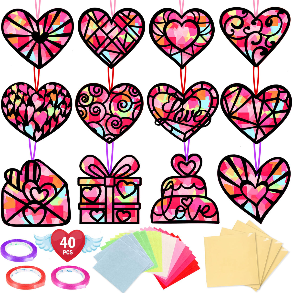 Renbuzhu black heart templates for DIY suncatchers on windows.