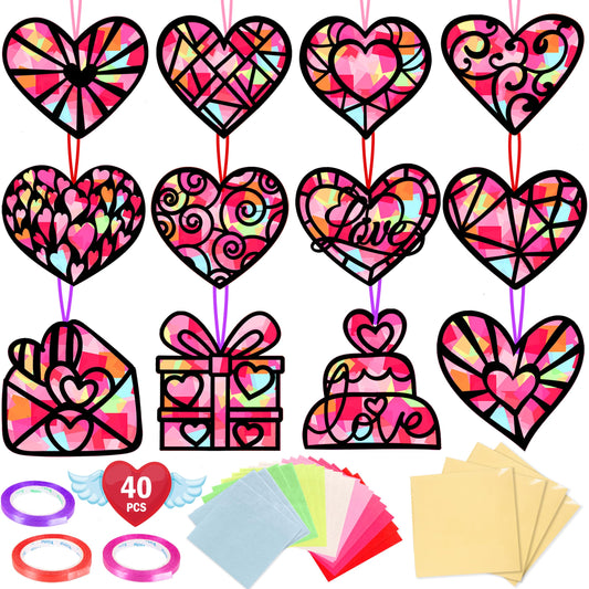 Renbuzhu black heart templates for DIY suncatchers on windows.
