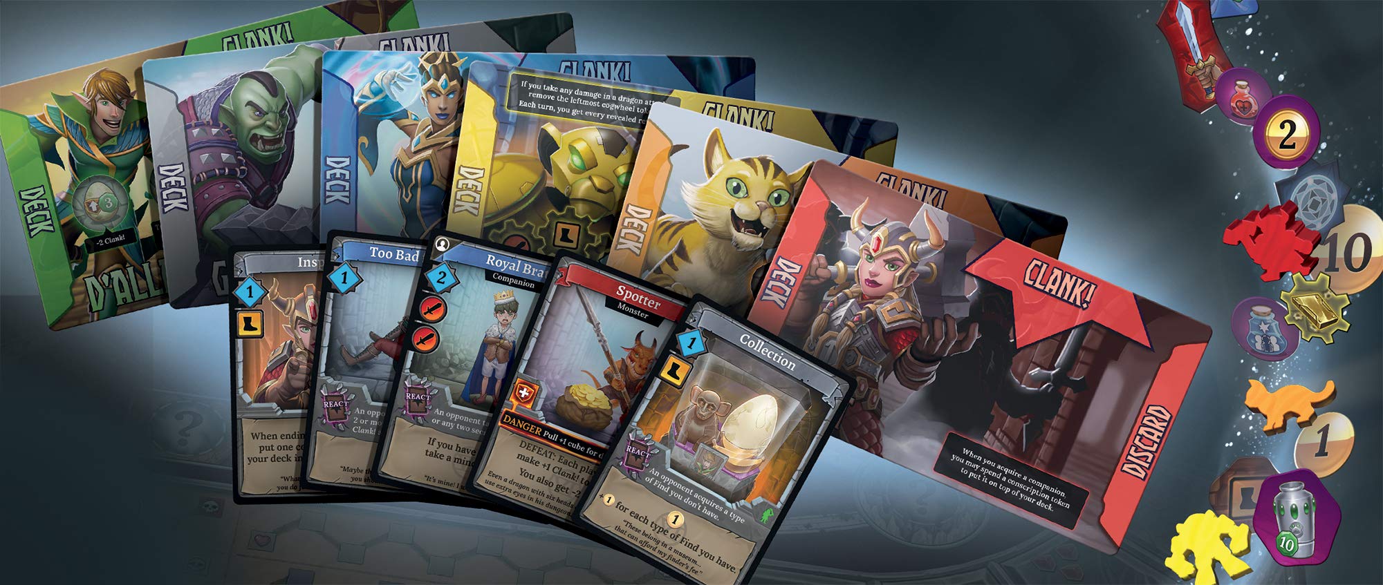 Renegade Clank Adventuring Party: Elf D’allan starting deck unlocks graceful heists.