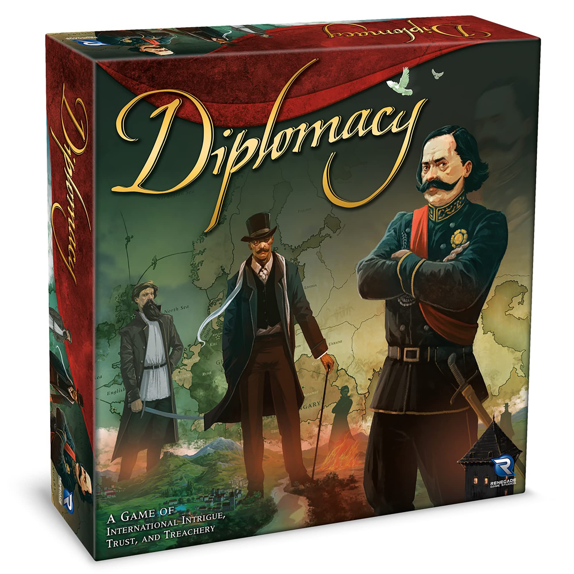 Renegade Game Studios Renegade Diplomacy map and meeples for strategic planning.