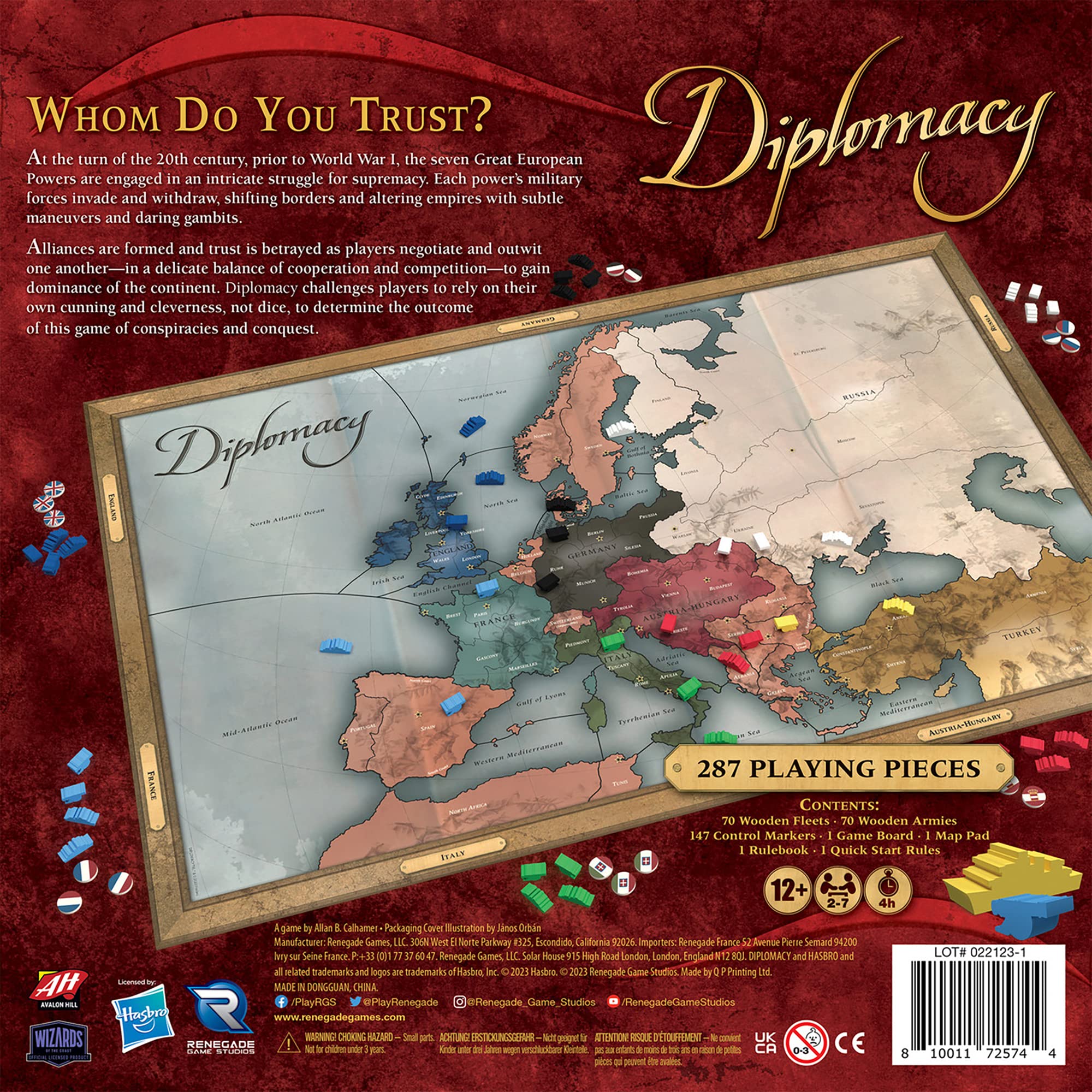 Renegade Game Studios Renegade Diplomacy wooden meeples showcase fleets and armies.