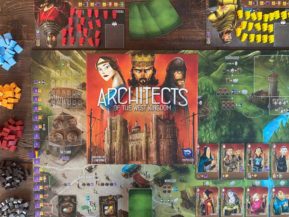 Renegade Game Studios buildings artwork, highlighting landmark construction possibilities.