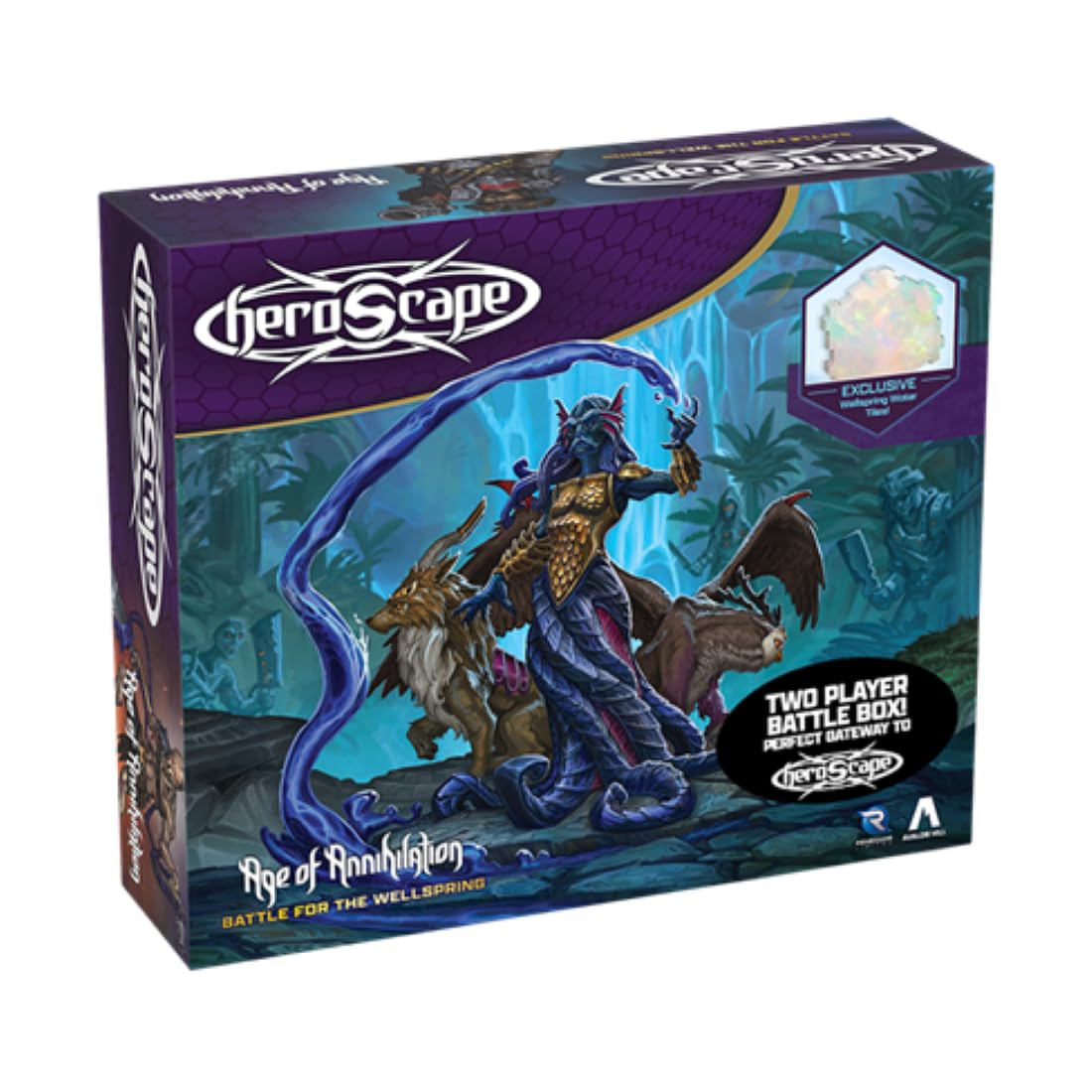 Renegade Game Studios Heroscape Battle for the Wellspring box cover, ideal starter set for two players.