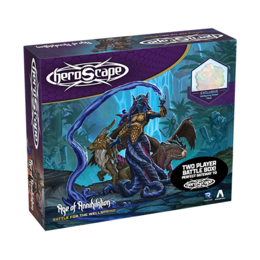 Renegade Game Studios Heroscape Battle for the Wellspring box cover, ideal starter set for two players.