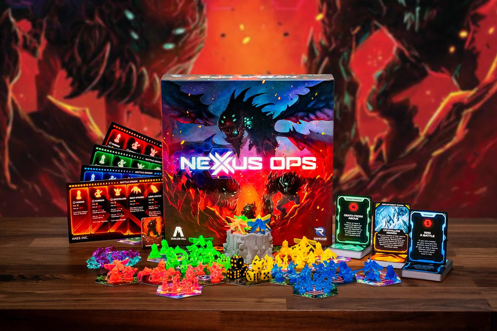 Renegade Game Studios Nexus Ops alien species clash for board control.