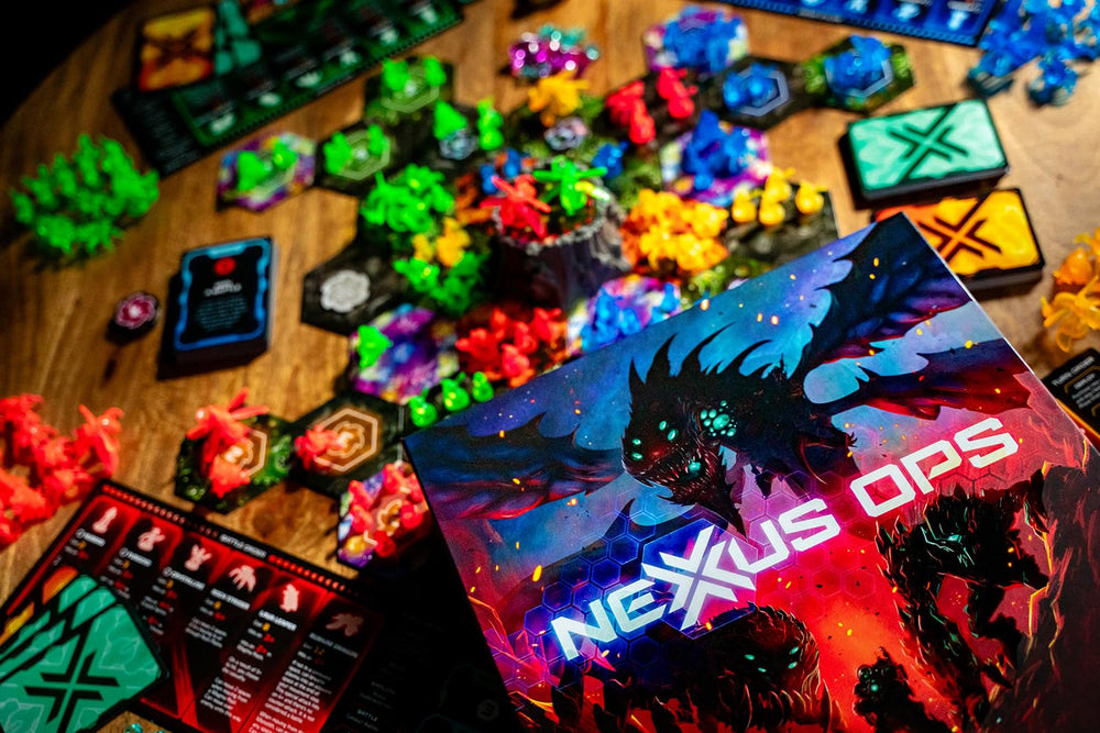 Renegade Game Studios Nexus Ops map layout highlighting territory control.