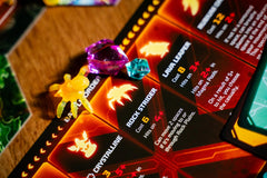 Renegade Game Studios Nexus Ops translucent blacklight minis glow during play.