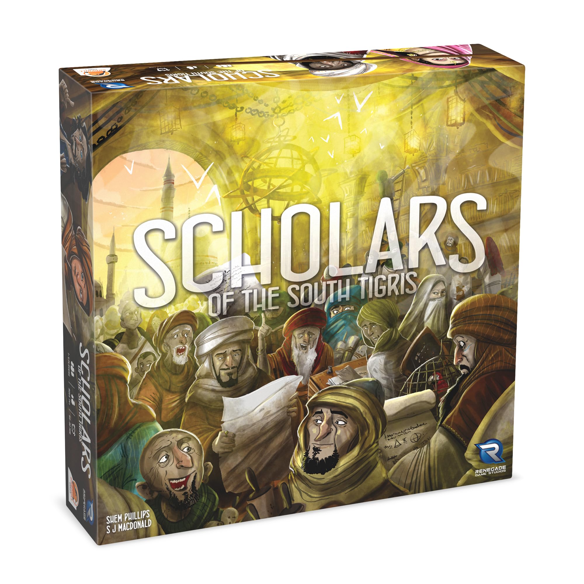 Renegade Game Studios' Scholars of the South Tigris box cover invites you into Abbasid-era intrigue and strategy.