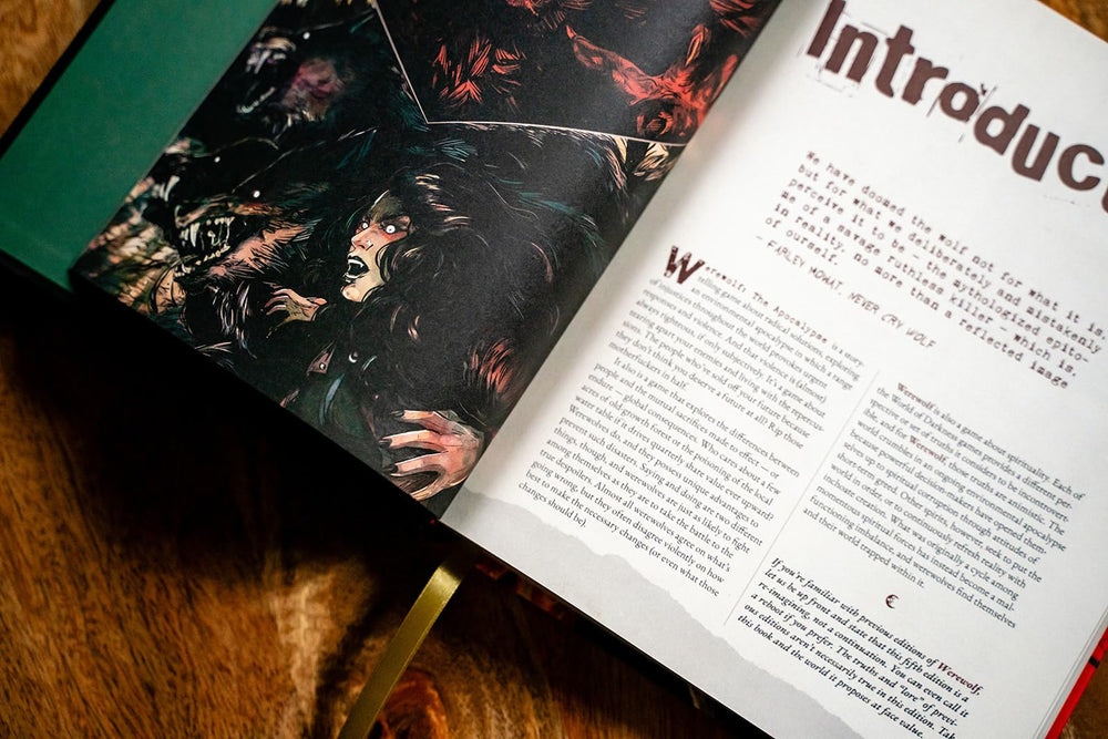 Renegade Game Studios Werewolf: The Apocalypse 5e core rulebook artwork, evocative spreads for table moments.