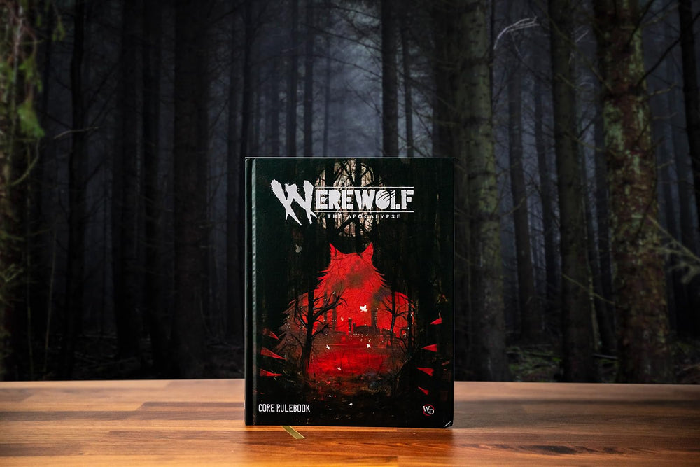 Renegade Game Studios Werewolf: The Apocalypse 5e core rulebook spine, compact shelf-ready design.