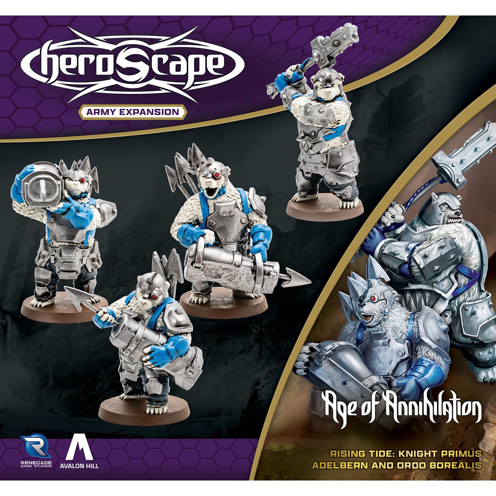 Renegade Game Studios Heroscape Rising Tide Adelbern close-up shows detailed armor and dynamic design.