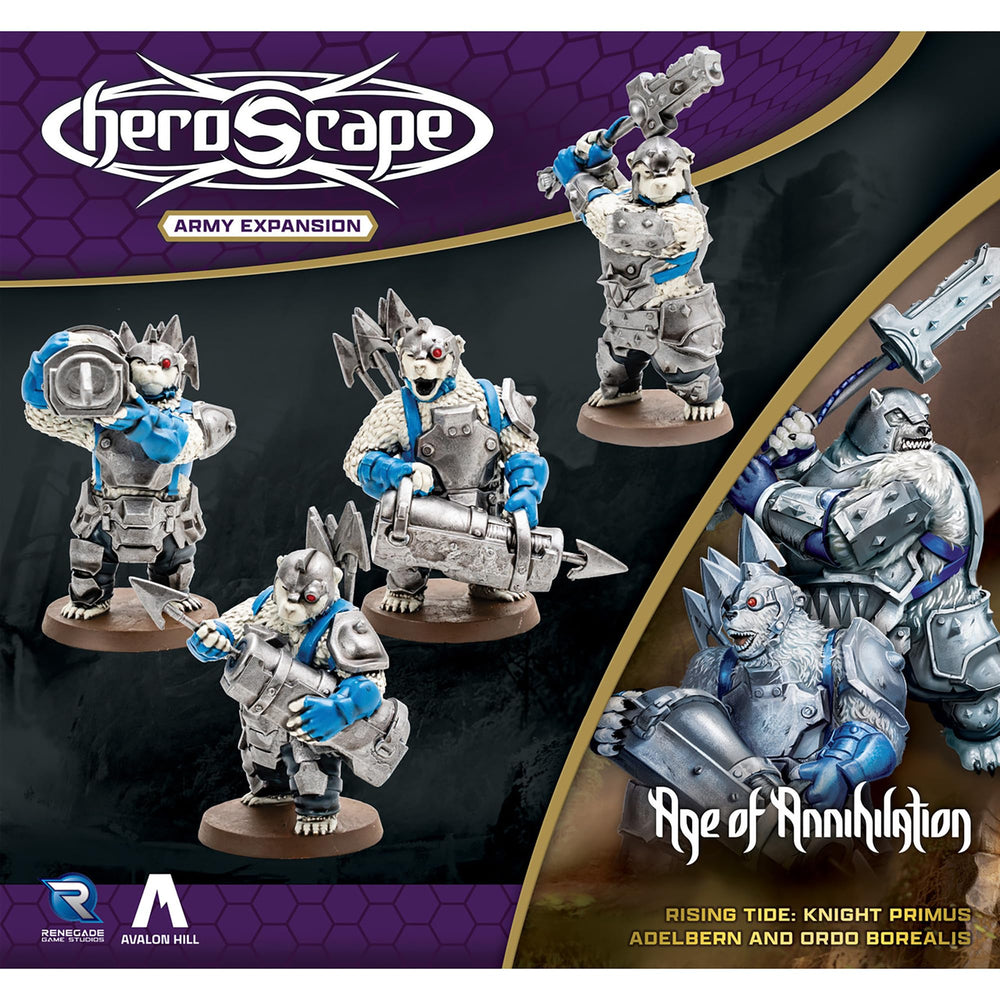 Renegade Game Studios Heroscape Rising Tide Adelbern close-up shows detailed armor and dynamic design.