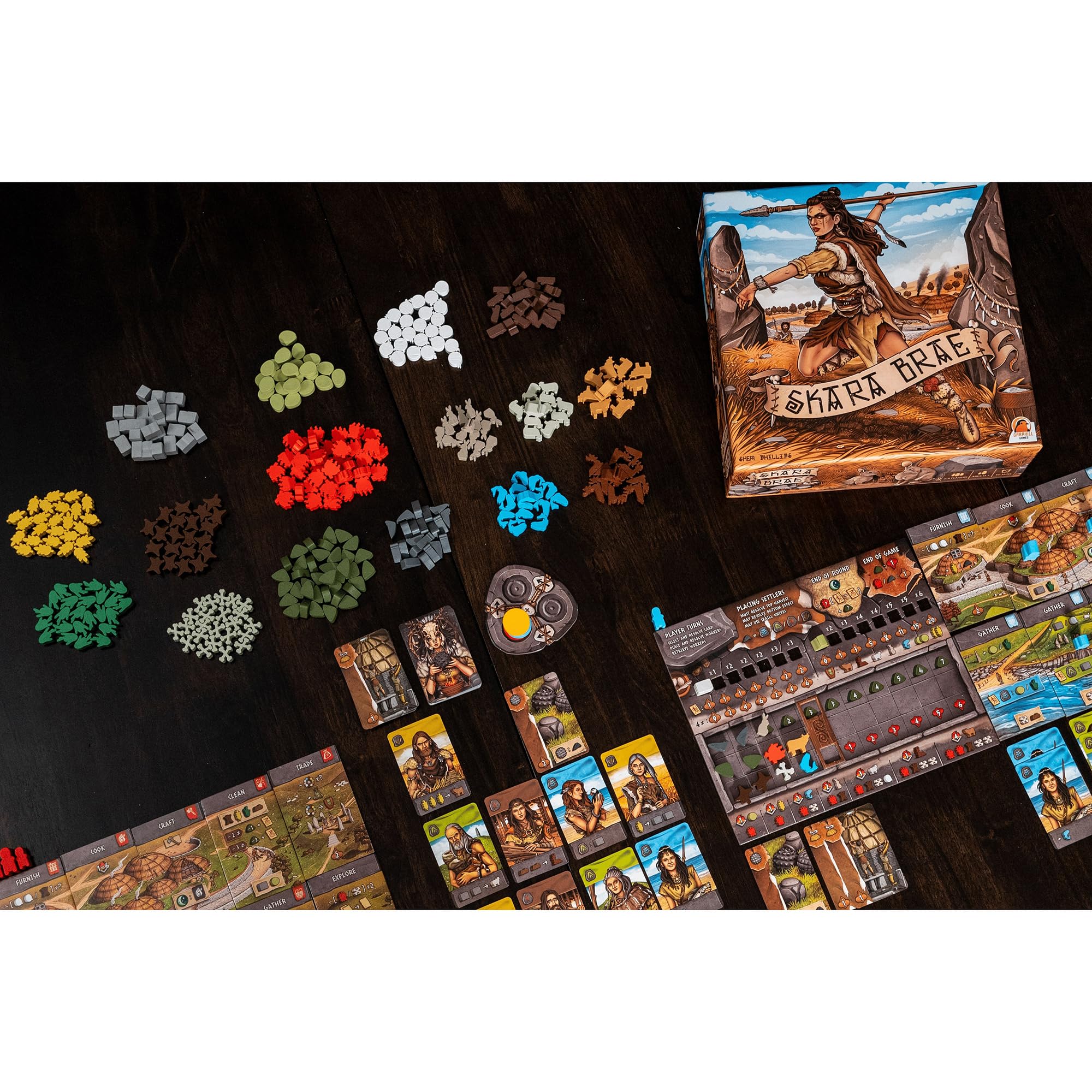 Renegade Games Skara Brae board and pieces displaying component interaction and pacing