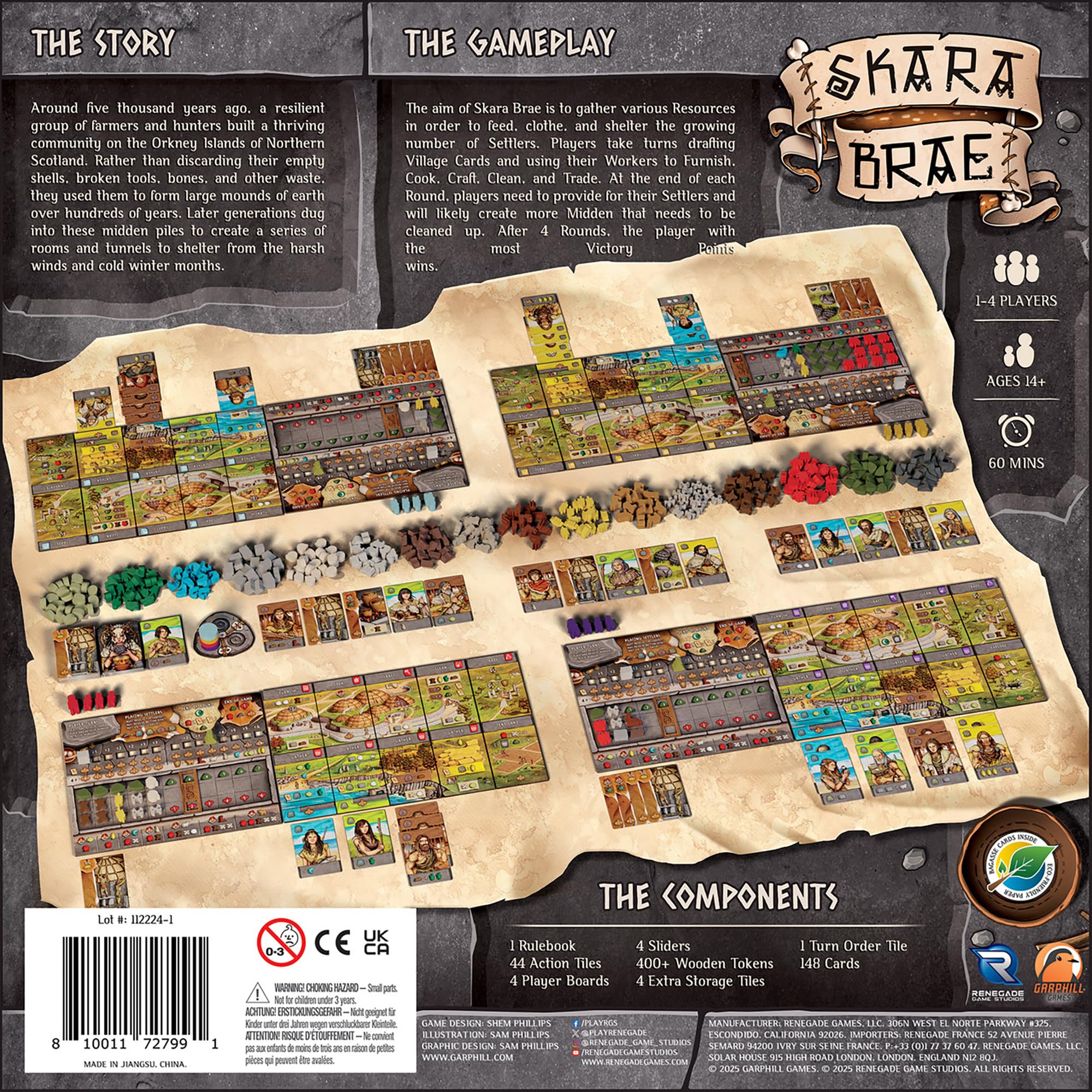 Renegade Games Skara Brae village cards draft highlighting strategic planning and card-driven actions