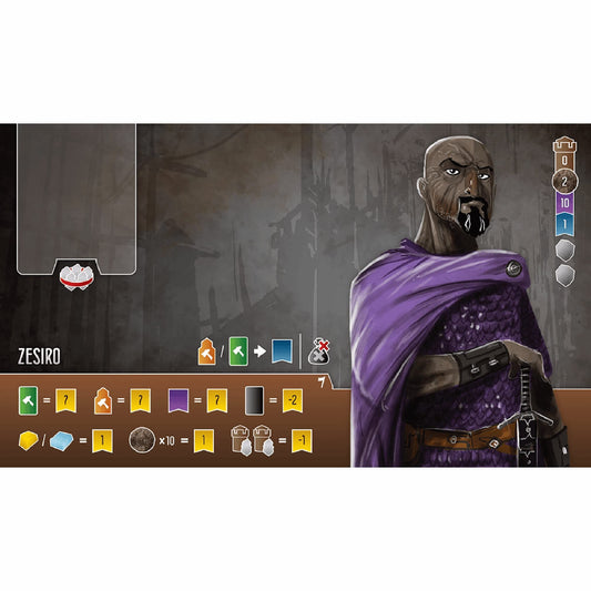 Player board from Works of Wonder shows influence and progress tracking.
