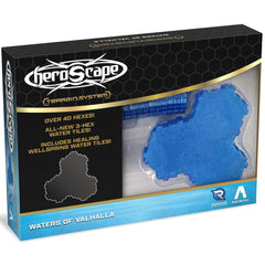 Renegade Heroscape Waters of Valhalla water tiles shimmer on a blue battlefield