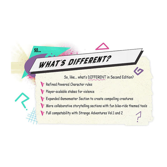 Renegade Kids on Bikes 2nd Edition interior spread shows accessible rules for quick play