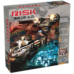 Renegade Risk 2210 A.D. box art showcasing futuristic warfare and global strategy.
