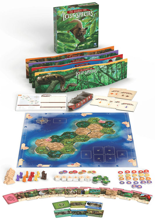 Renegade Game Studios The Search for Lost Species two-sided board—explore different islands with varied challenges.