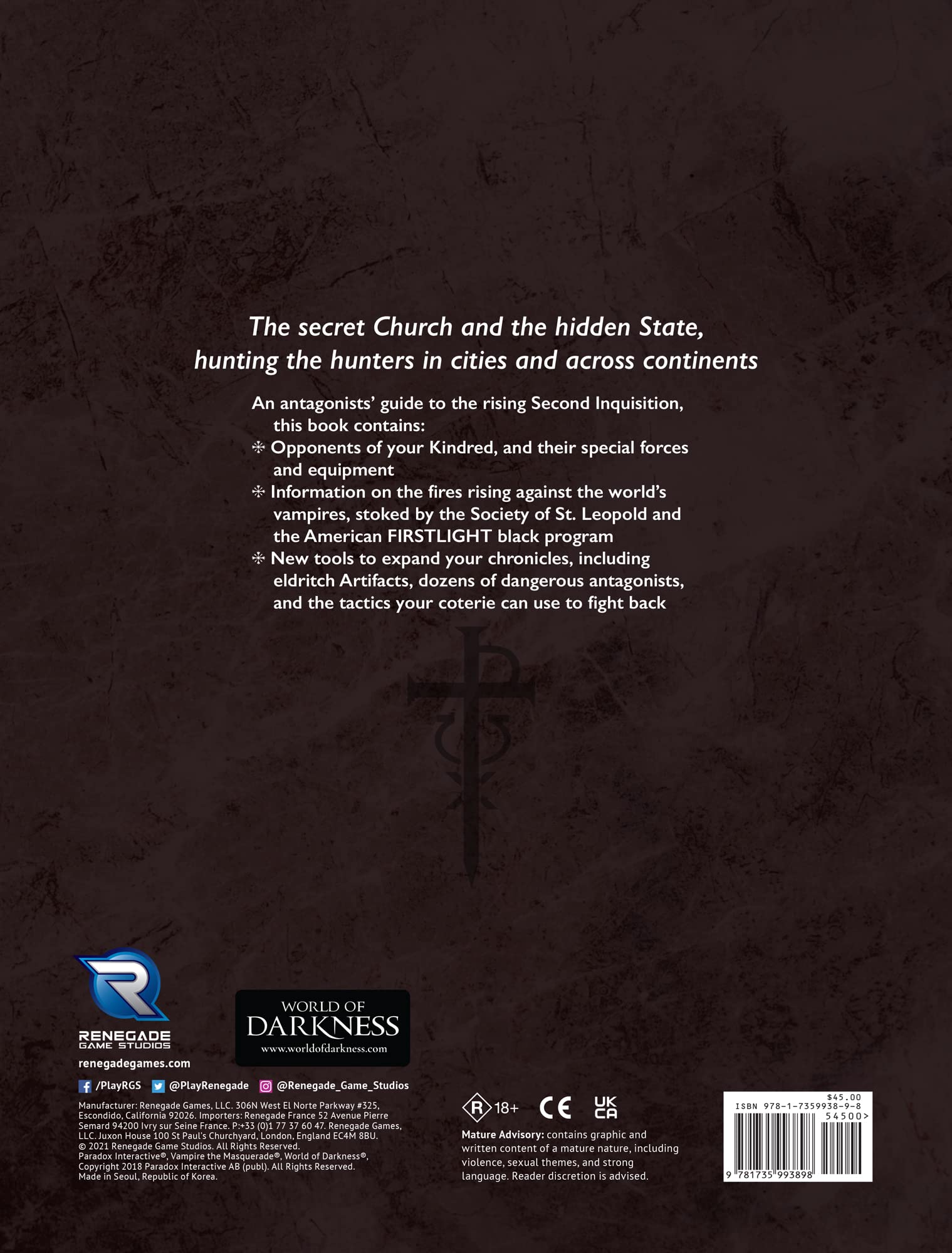 Renegade Vampire: The Masquerade 5e hardcover, durable quality and collectible detail.