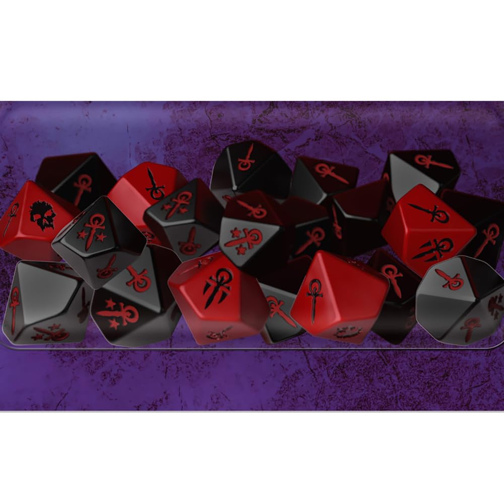 Renegade Vampire: The Masquerade dice packaging shown for 5th Edition play