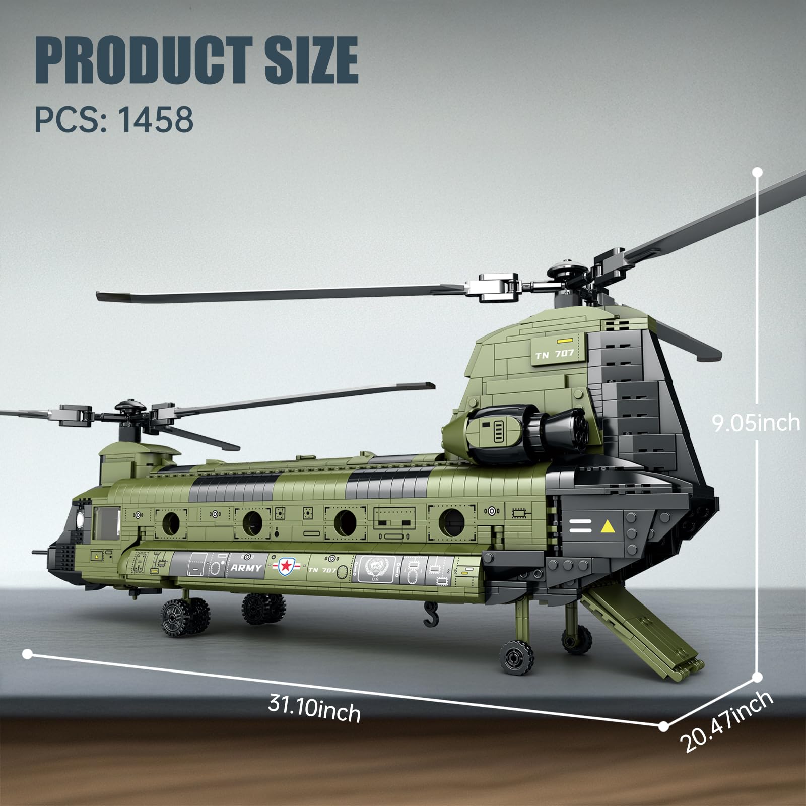 Reobrix CH-47 front wheels move for authentic landing simulation.