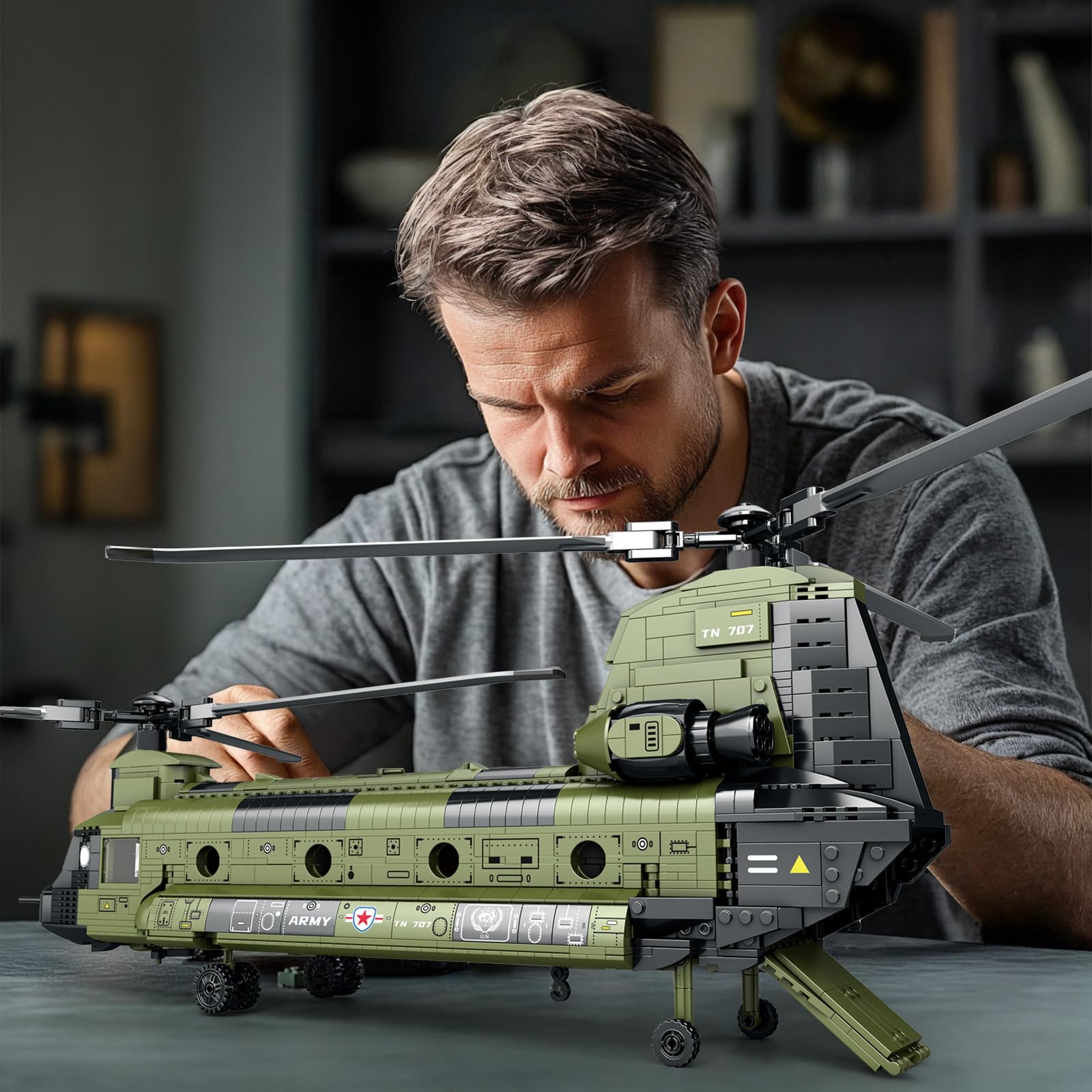 Reobrix CH-47 model on display elevates desk or shelf aesthetics.