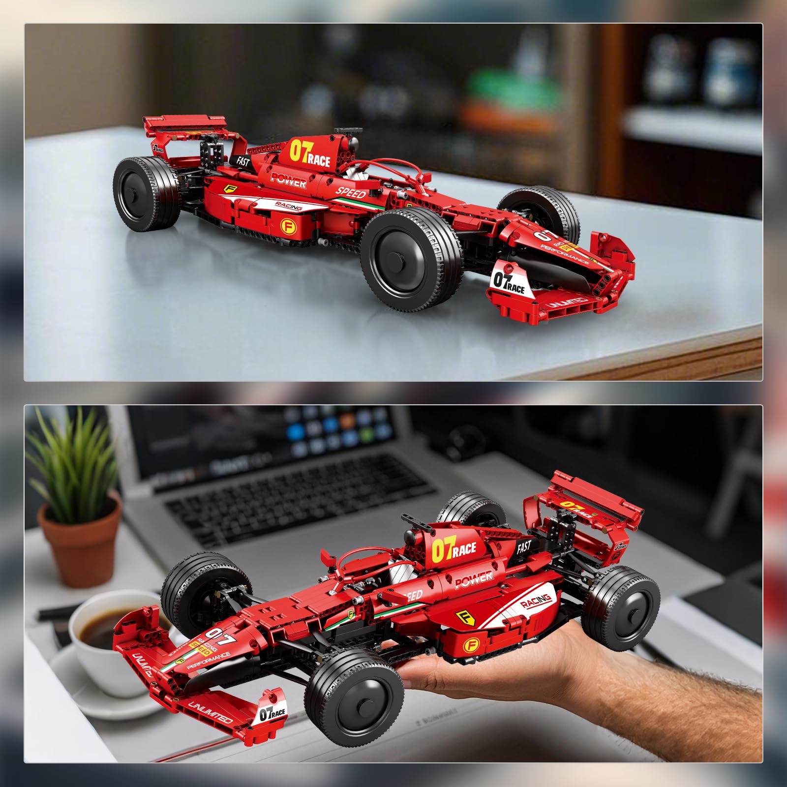 Reobrix F1 cars building set in 1:8 scale offers immersive model crafting.