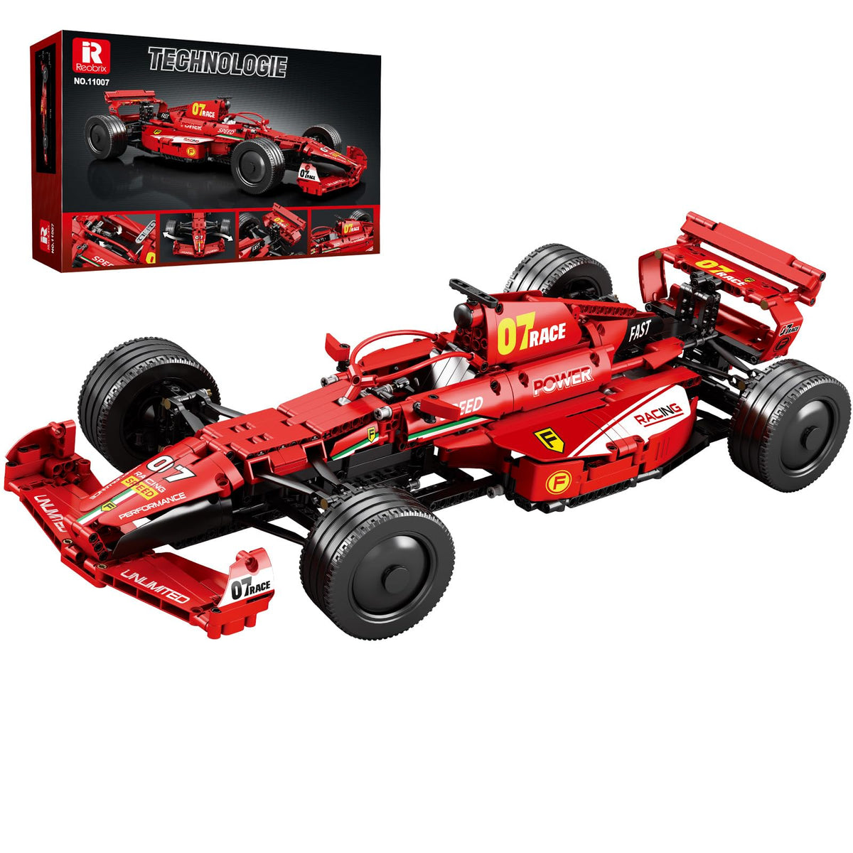 Reobrix F1 cars building set shows authentic exterior details for display and collection.