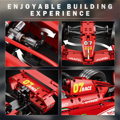 Reobrix F1 cars building set shows steering wheel function for hands-on racing feel.