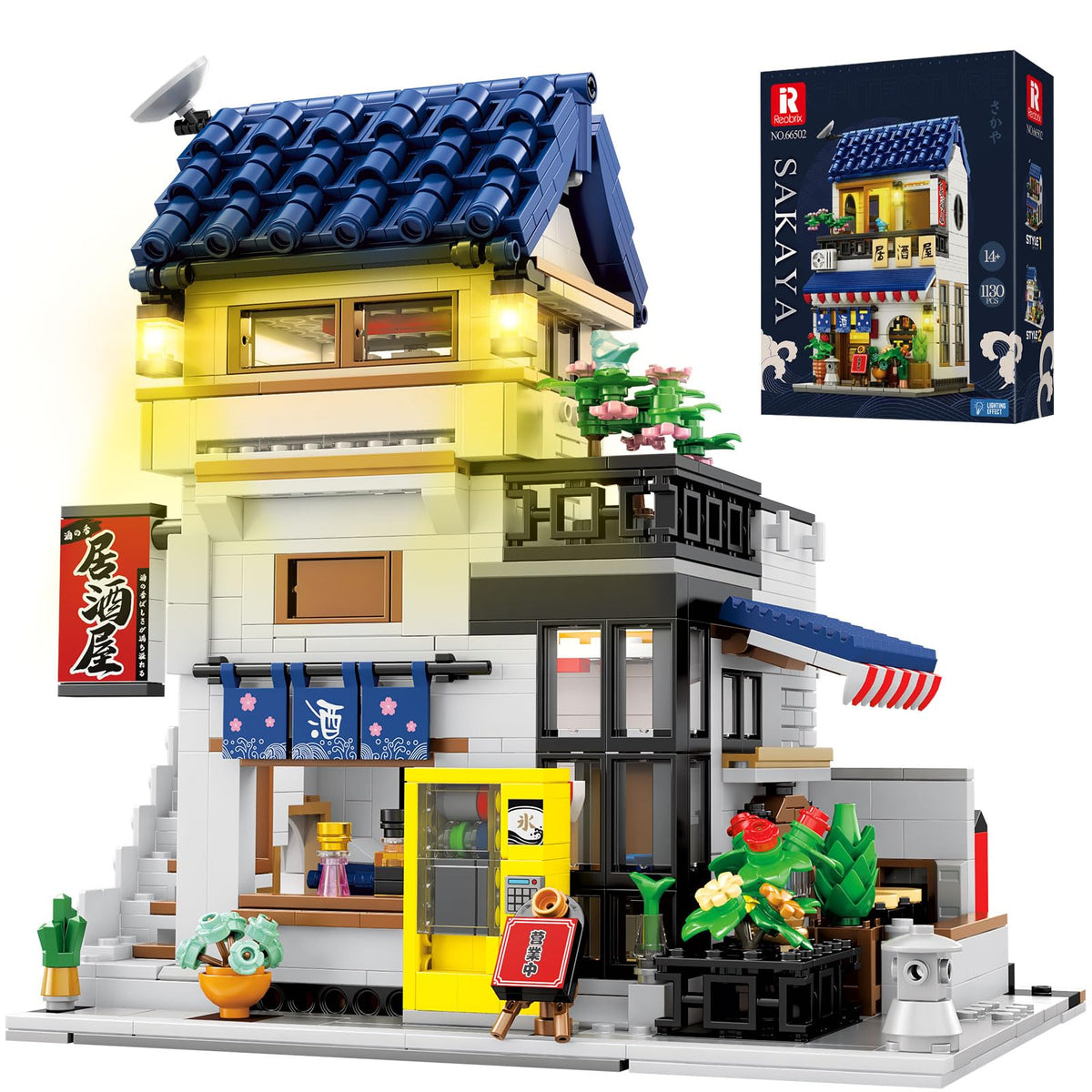 Reobrix Japanese Izakaya Shop with lighting enhances cozy display and night ambience.