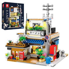 Reobrix Japanese ramen shop blocks with light create a warm desk display.