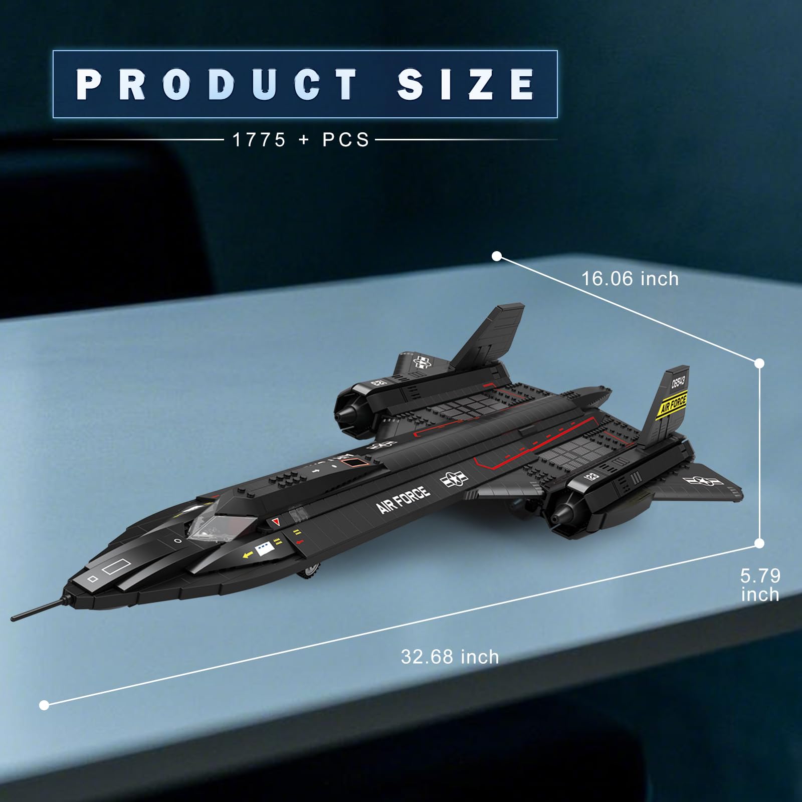 Reobrix SR-71 fuselage profile emphasizes streamlined silhouette for dramatic display.