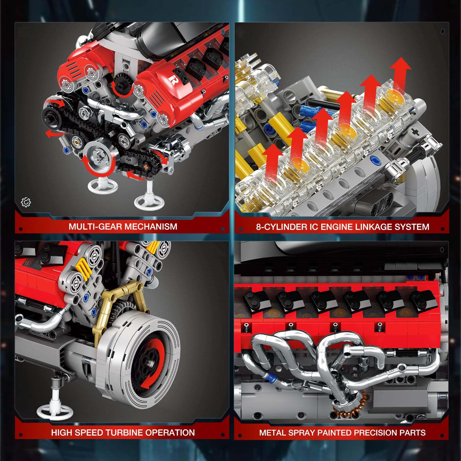 Reobrix V12 crankshaft linkage highlights precise engine dynamics in action