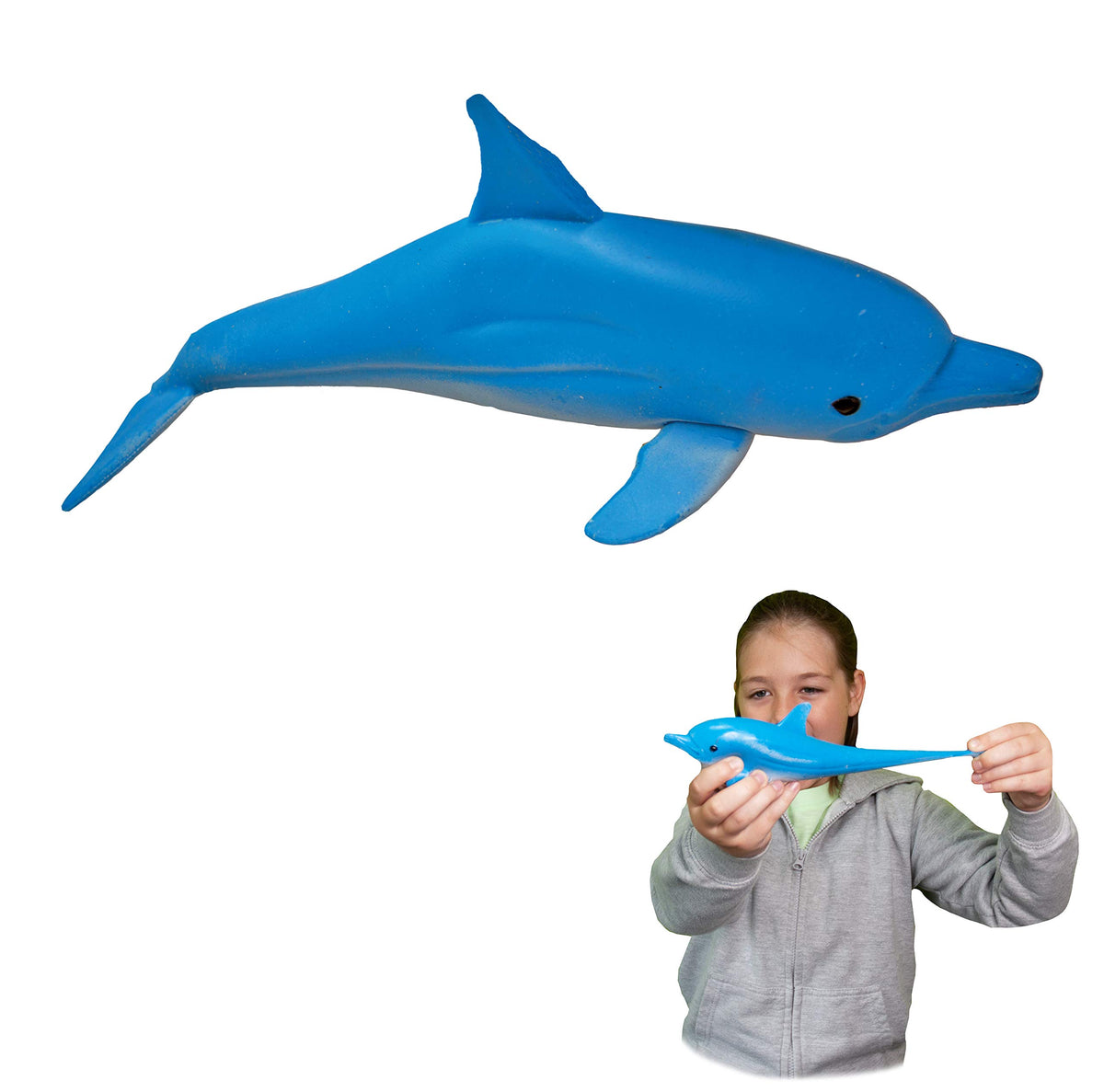 Rep Pals Dolphin stretchy toy extended for endless squeezable fun and tactile play.
